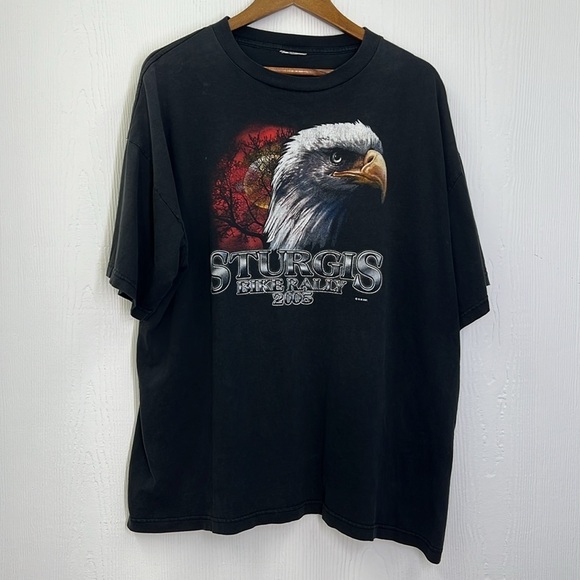 Vintage - 2005 Sturgis Bike Rally Bald Eagle Moon Light Black Short Sleeve T XL - Picture 7 of 11